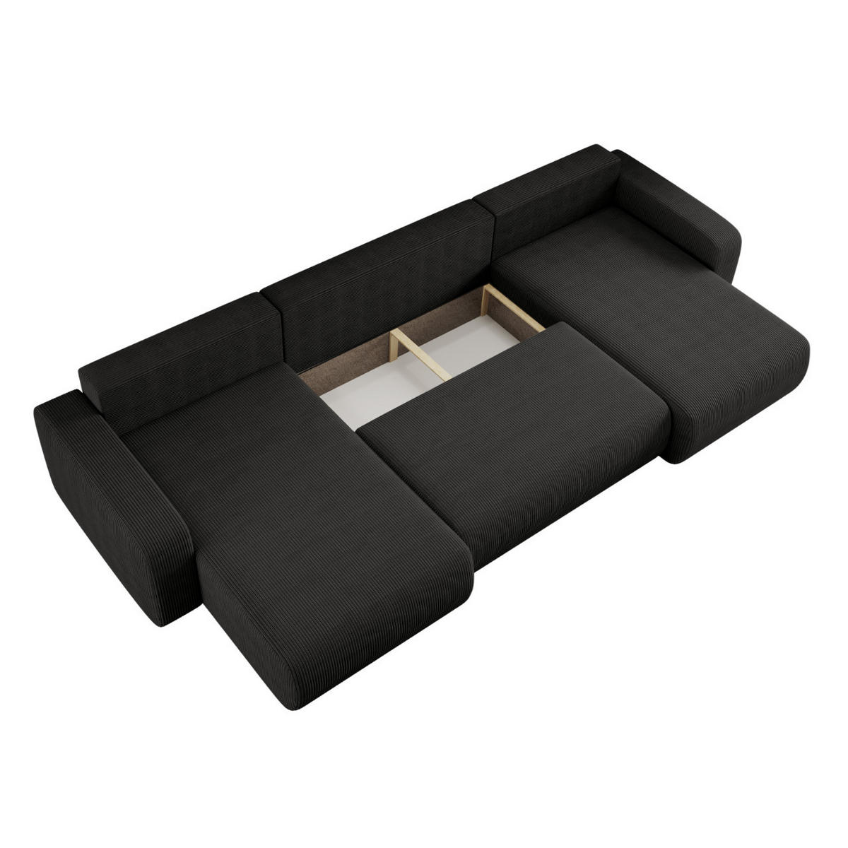 ECKSOFA U-Form Mit Schlaffunktion Und Bettkasten MILANO Dicker Cord Schwarz - Schwarz, Holz/Textil (312/145cm) - Kaiser Möbel