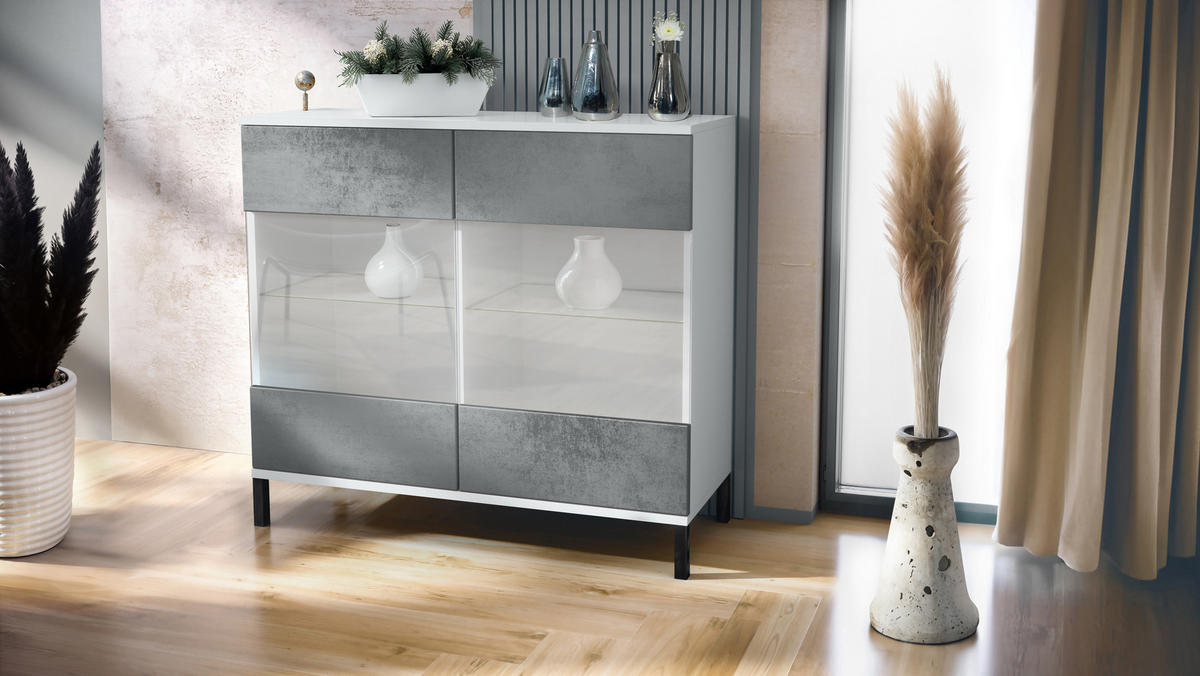 KOMMODE Bari Beton Dunkel Optik - Dunkelgrau, Holzwerkstoff (92.5/83.5/35cm) - Vladon