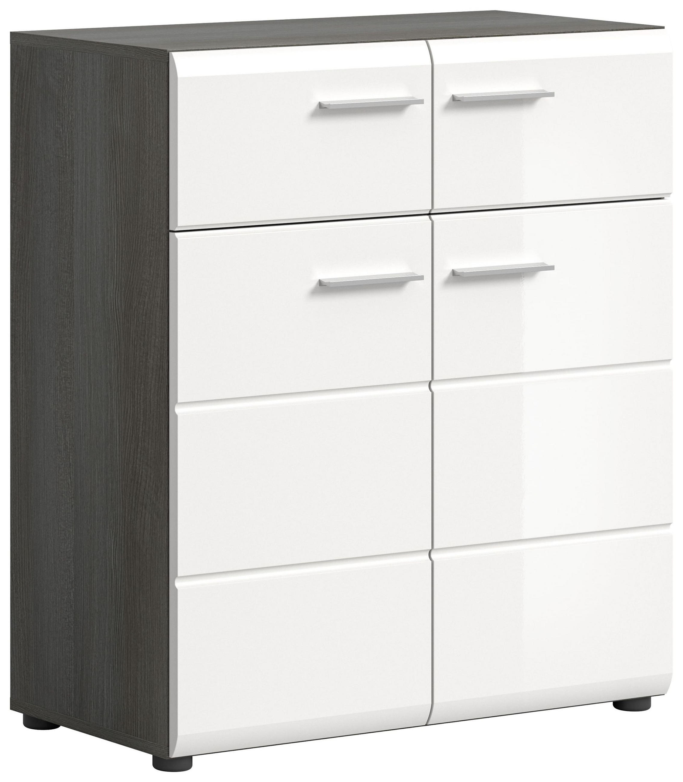 SCHUHKOMMODE SALSA (B/H/T: ca. 80/90/37 cm) in Rauchsilber Nachbildung/weiß hochglanz - Silberfarben, Holzwerkstoff (80/90/37cm)