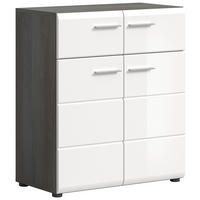 SCHUHKOMMODE SALSA (B/H/T: ca. 80/90/37 cm) in Rauchsilber Nachbildung/weiß hochglanz - Silberfarben, Holzwerkstoff (80/90/37cm)