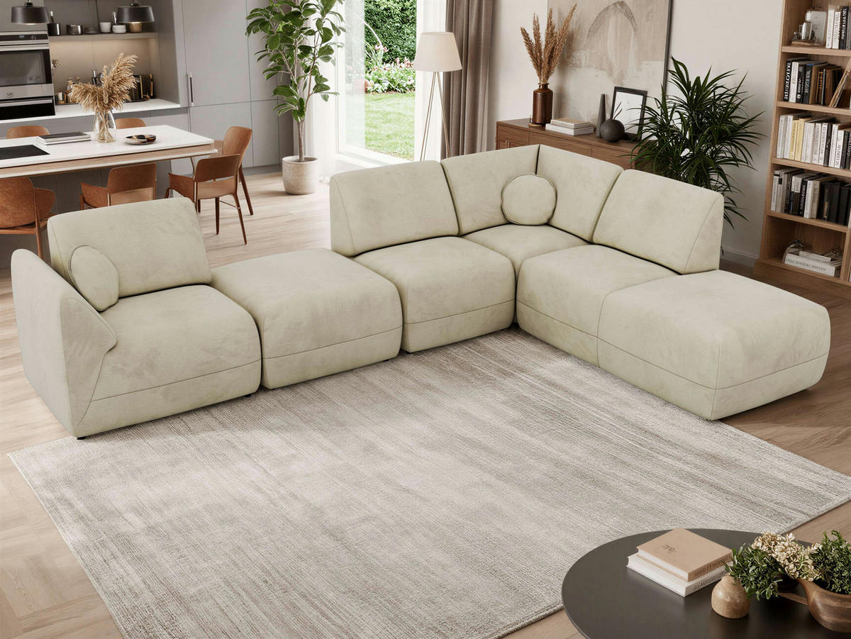 ROHOVÁ SEDAČKA NOARA 6M L Béžová Samet - Vpravo - čierna/béžová, textil/plast (355/244cm) - MKS