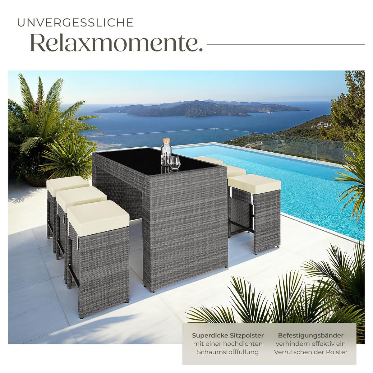 RATTAN BARSET Ibiza,2 Bezugssets,grau - Grau, Kunststoff - tectake