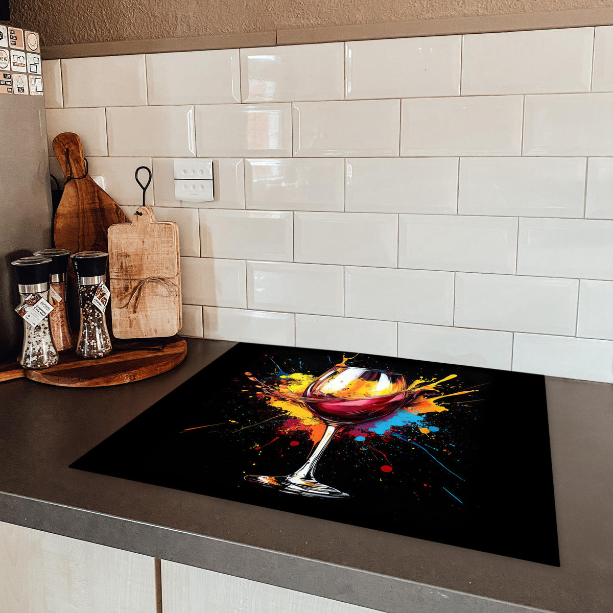 HERDABDECKPLATTE Wein - Glas - Graffiti - Getränk - Rot - Farbe 65x52 cm - Weinrot, Kunststoff (65/52/0.2cm) - MuchoWow