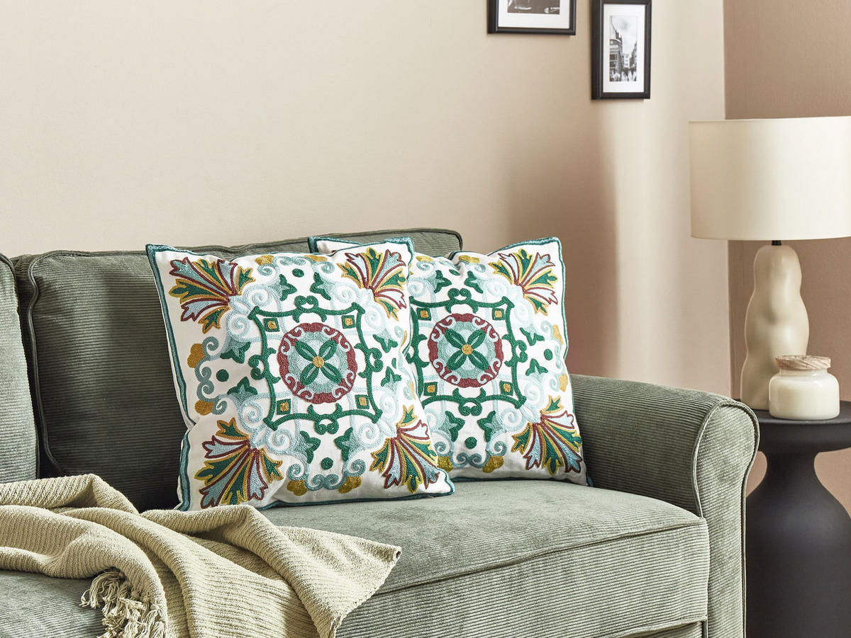 DEKOKISSEN 2er-Set Grün 45/45 cm Elanite - Grün, Textil (45/45cm) - Beliani