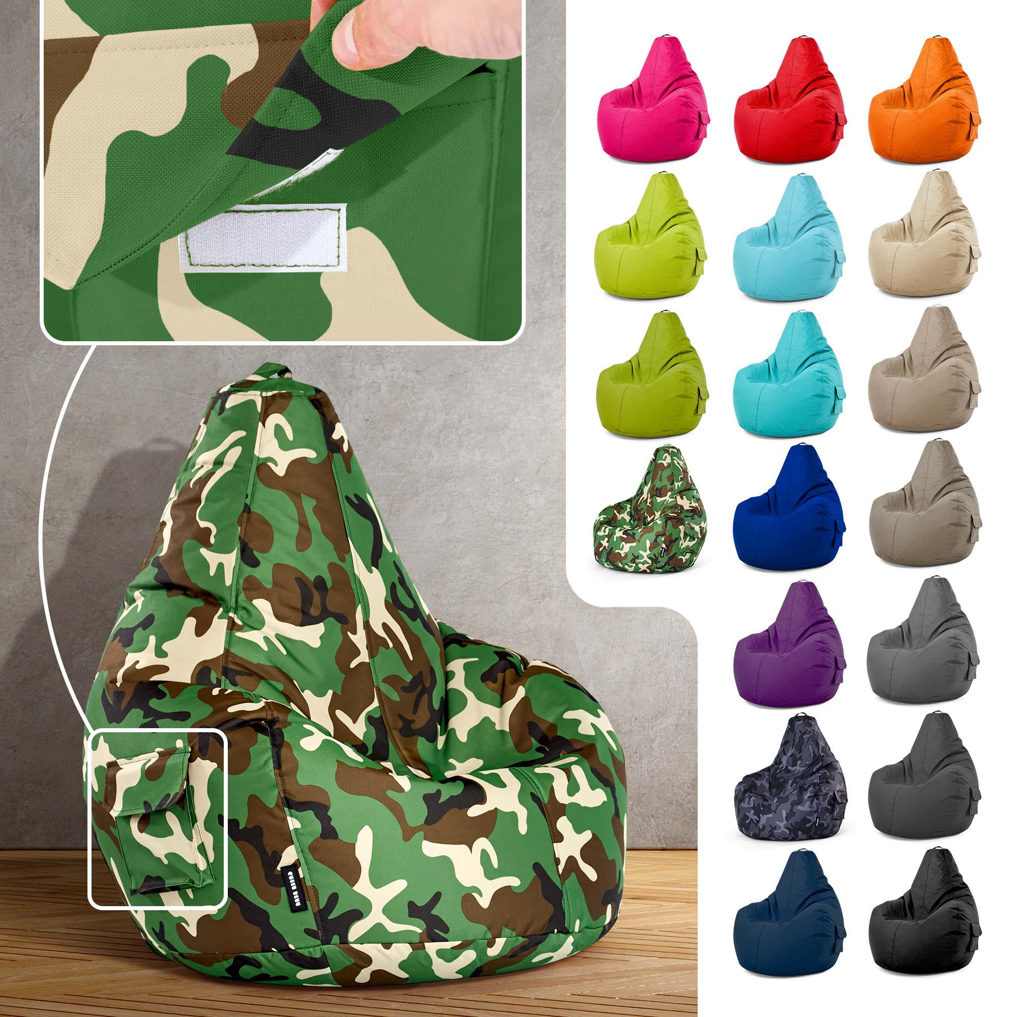 SITZSACK Lounge Chair "Cozy" 80x70x90cm - Braun/Grün, Textil (70/90/80cm) - Green Bean