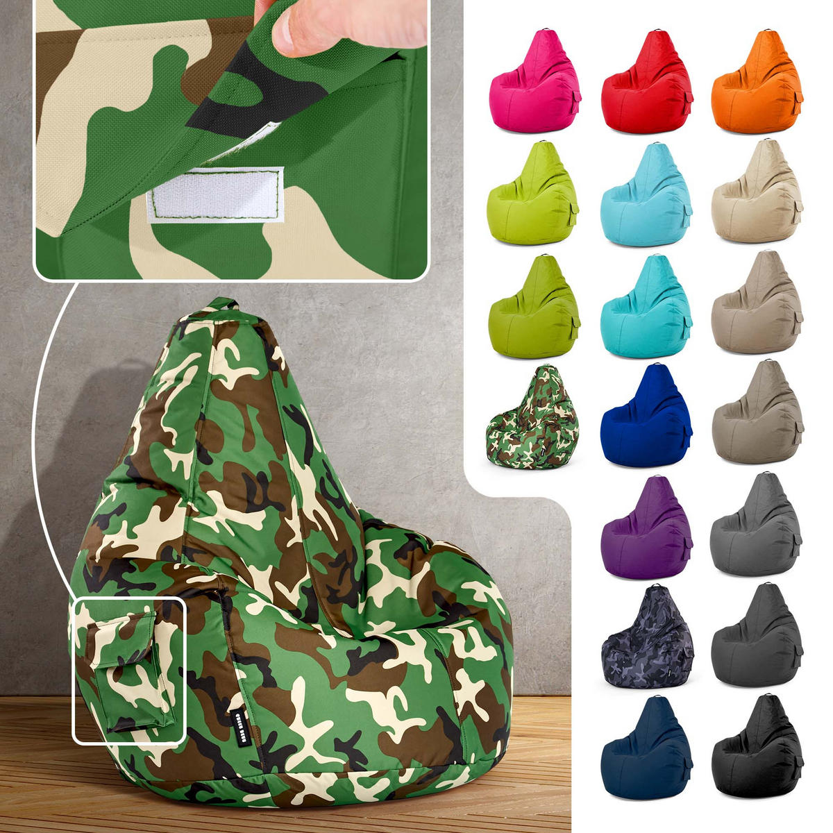 SITZSACK Lounge Chair "Cozy" 80x70x90cm - Braun/Grün, Textil (70/90/80cm) - Green Bean