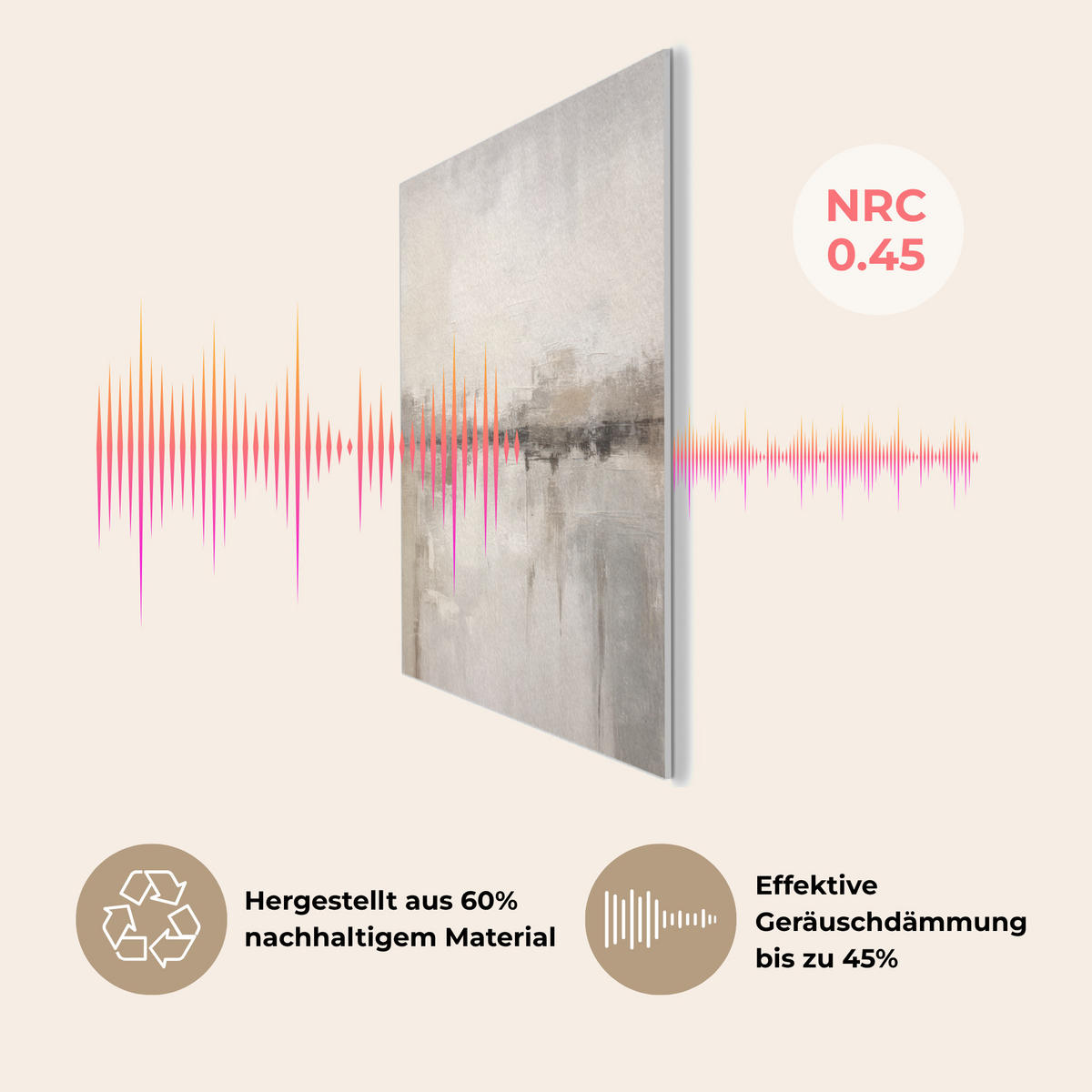 AKUSTIKBILD Moderne Kunst - Abstrakt - Beige Wanddeko 60x90 cm - Beige, Kunststoff (60/90/0.9cm) - MuchoWow