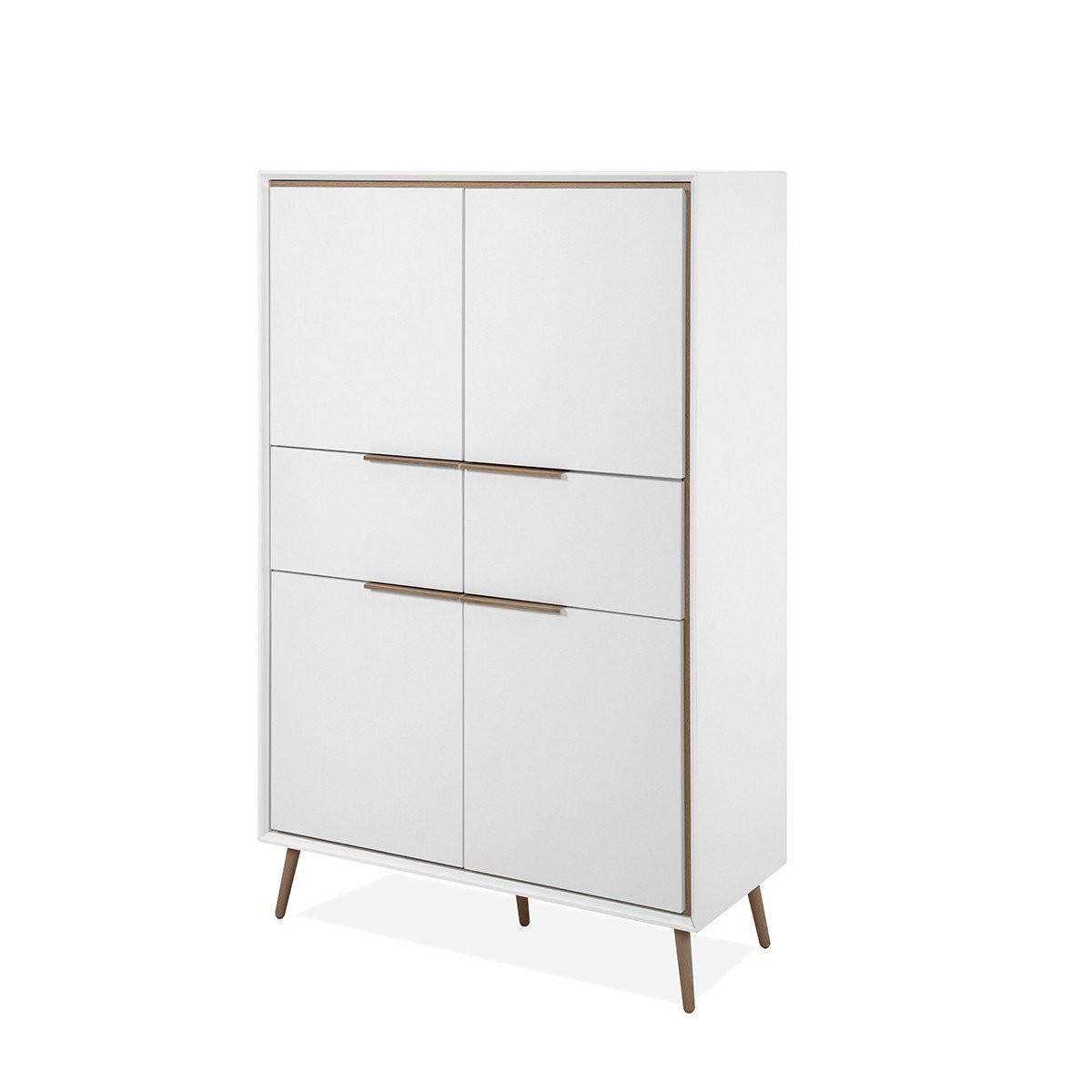 HIGHBOARD mit 4 Türen und 2 Schubladen - Arona - 90/38/140 cm - Weiß, Holzwerkstoff (38/140/90cm) - Calicosy