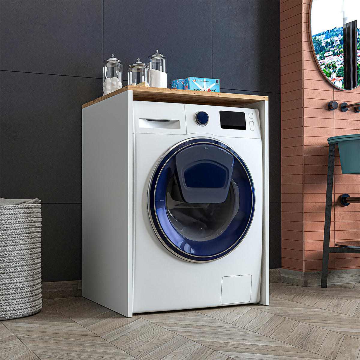 WASCHMASCHINENSCHRANK Atlantic IV 65cm Breit, 90cm Hoch - Eiche Bianco, Holzwerkstoff (65/90/60cm)