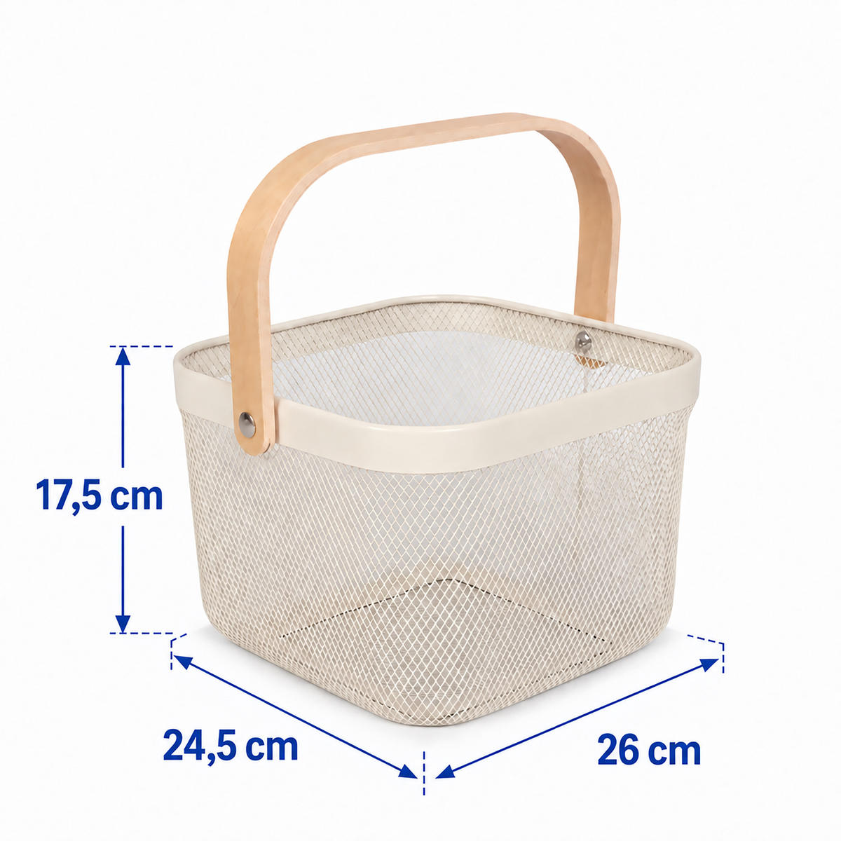 AUFBEWAHRUNGSKORB Creme Metall Holzgriff - Creme, Holz/Metall (26/17.5/24.5cm) - Relaxdays