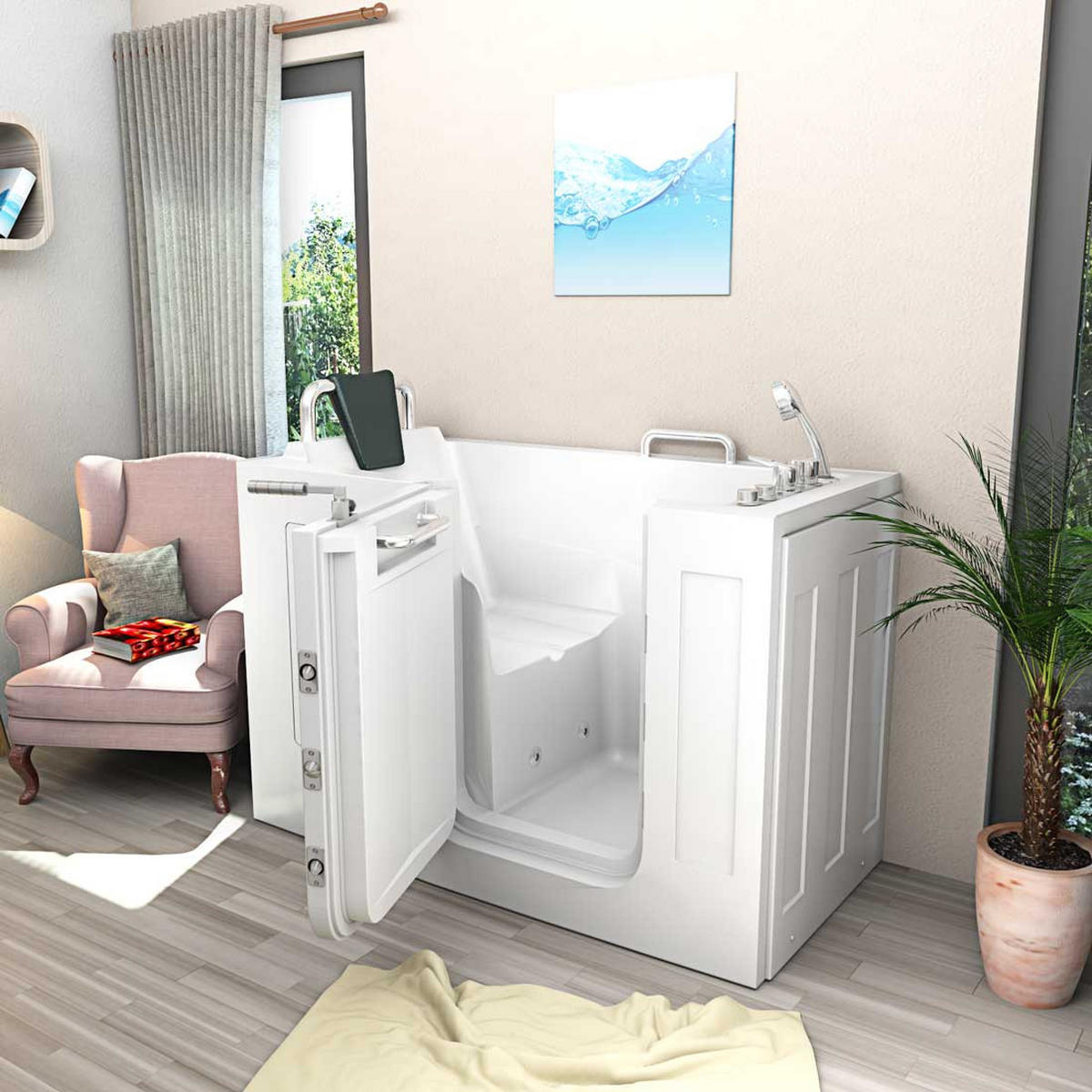 SITZWANNE Whirlpool mit Tür S07WP-B-L - Weiß, Glas/Kunststoff (76/116/140cm) - AcquaVapore by Sandra Jentho