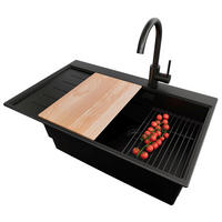 GRANITSPÜLE Sydney, 2-er set Alles Schwarz 78/50 cm 1 Becken + Küchenarmatur 32/20 cm + Ablauf-Set + Küchenzubehörset ab 60er Unterschrank - Beige/Schwarz, Kunststoff (78/20/50cm) - Primagran