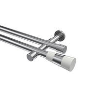 GARDINENSTANGEN-SET Prestige Tanara 320 cm (geteilt in 2 x 160 cm), 2-läufig (ohne Ringe), 20 mm Ø Chrom - Chromfarben/Weiß, Metall (320cm) - INTERDECO