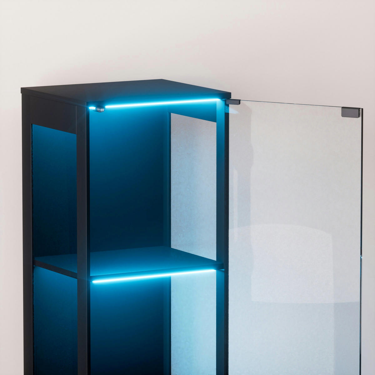 VITRINENSCHRANK mit LED Beleuchtung und Ladestation Schwarz - Schwarz, Glas (40/165/30cm) - PARAFTA HOME