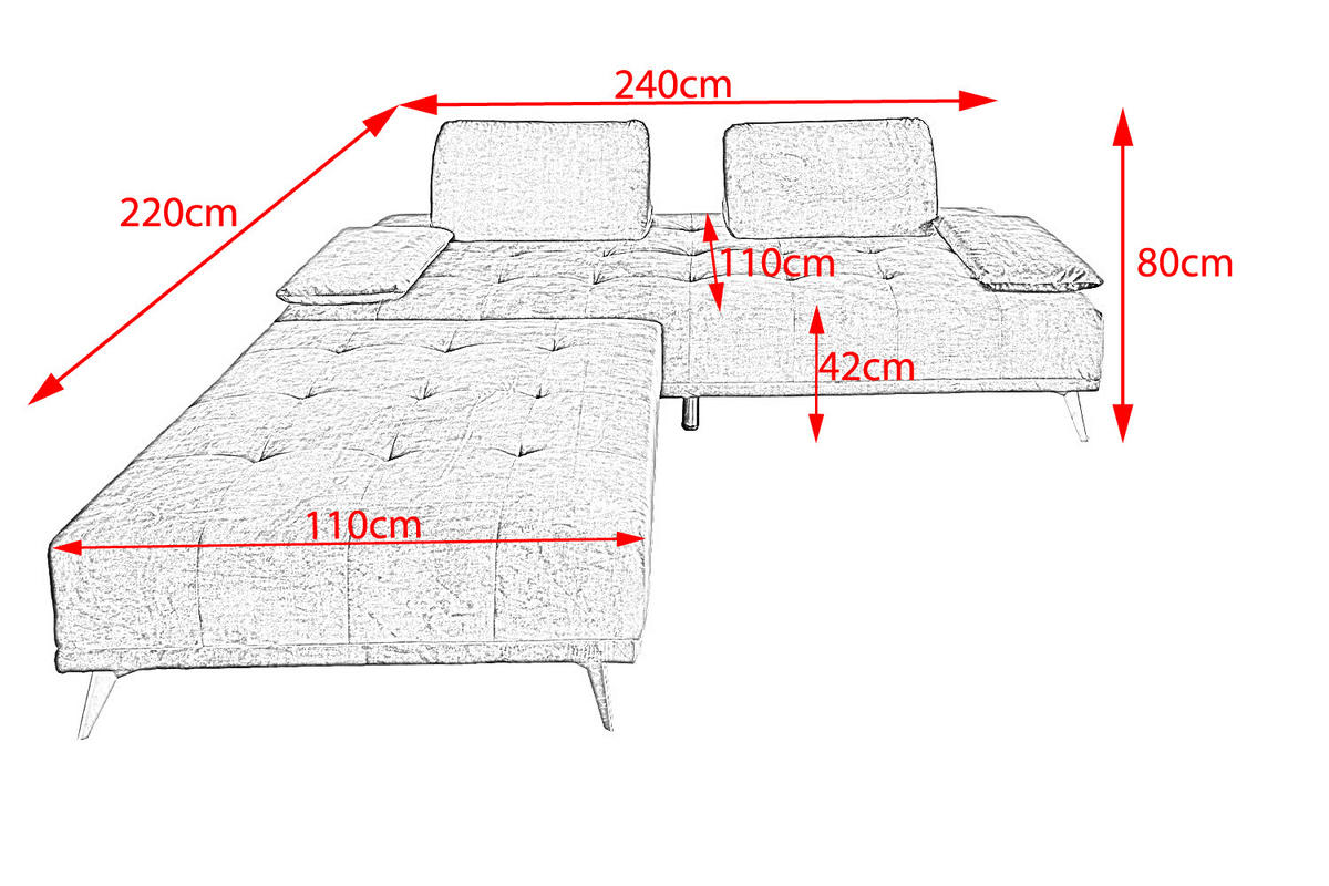 SOFA MIT HOCKER WIOLO Rotbraun Velvet - Cognac/Silberfarben, Textil (220/80/240cm) - KAWOLA