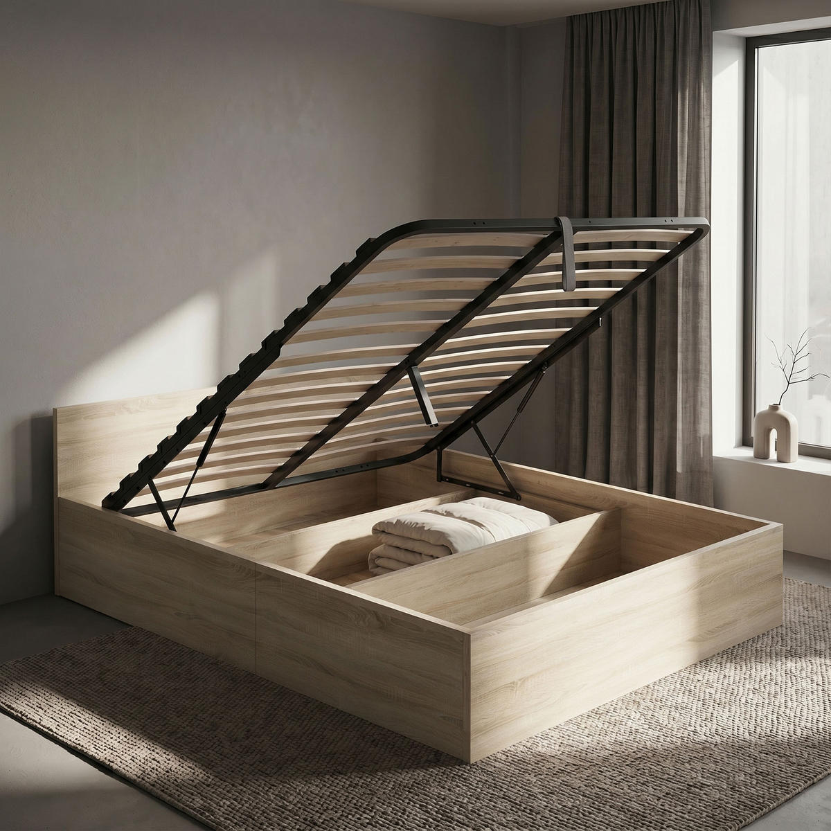 BETT mit Bettkasten 140x200 cm Metalllattenrost Sonoma Eiche - Sonoma Eiche, Holzwerkstoff (140/200cm) - Akord