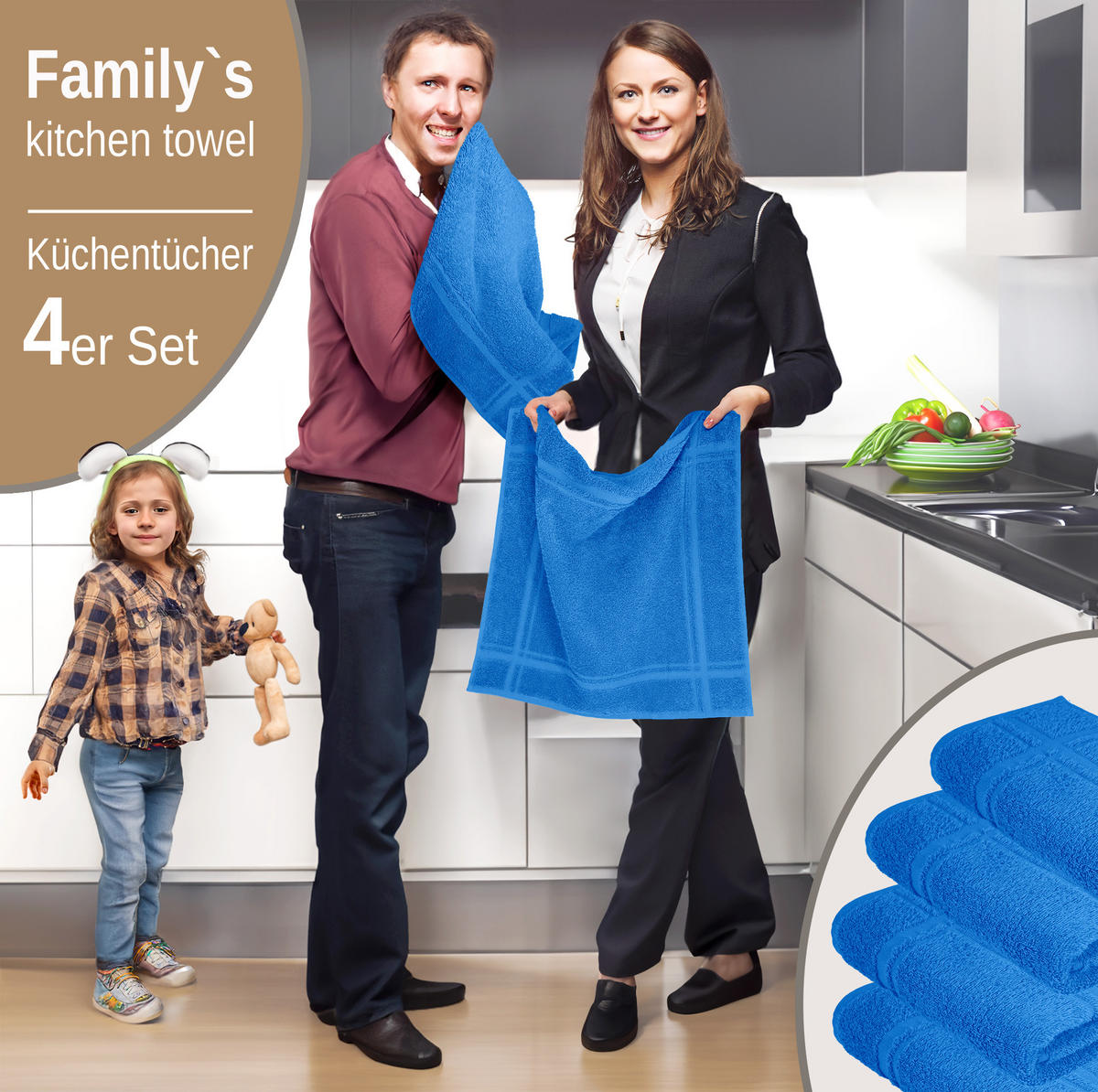 FROTTEE Küchenhandtücher 50x50 cm, 4er Set, Capri Blau - Pastellblau, Textil (50/50cm) - Lashuma
