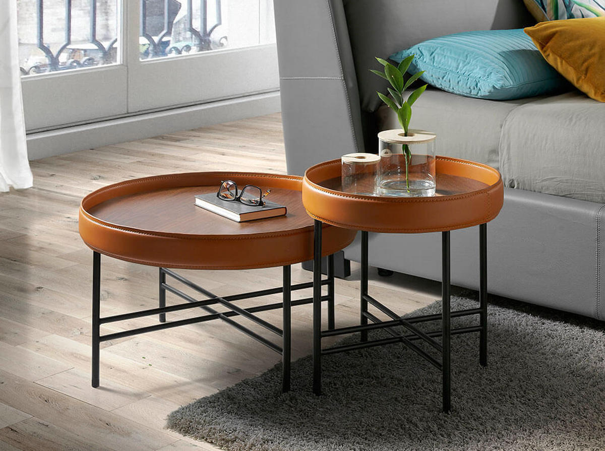 COUCHTISCH Runder Schwarz , Walnuss , Cognac 62/62/35 cm - Nussbaumfarben/Schwarz, Metall (62/62/35cm) - ANGEL CERDA
