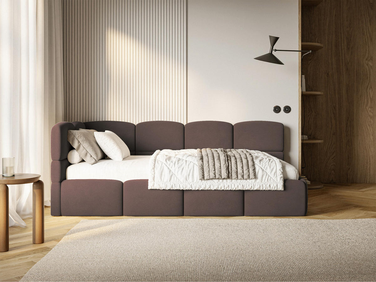 ŠTUDENTSKÁ POSTEĽ Cloudy hnedá 90x200 cm, záhlavie vľavo, zamat - hnedá/čierna, textil/plast (90/200cm) - Selsey