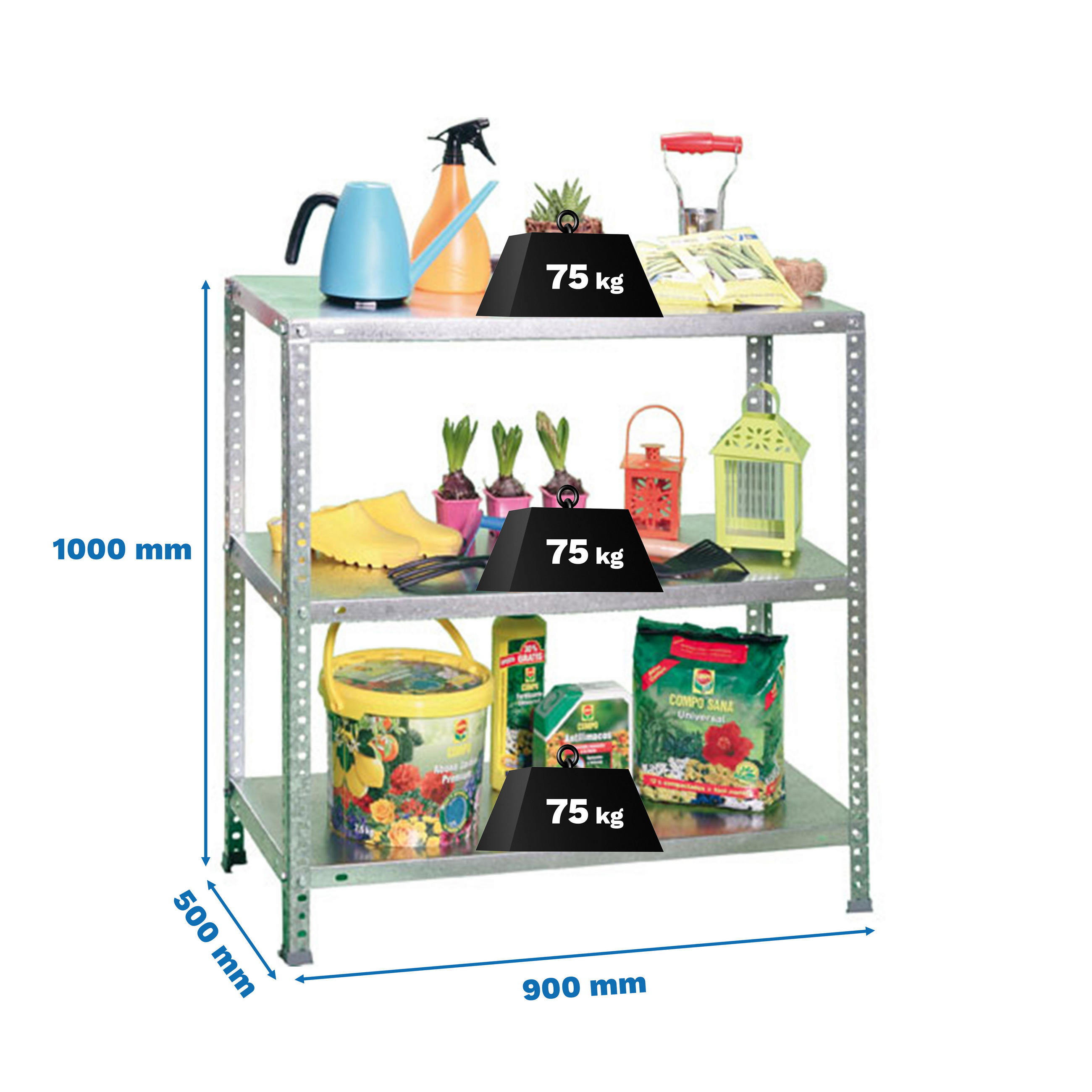 SCHRAUBREGAL PANDA SMALL | HxBxT 100x90x50cm | Fachlast 75kg | Verzinkt - Silberfarben, Metall (90/100/50cm) - PROREGAL