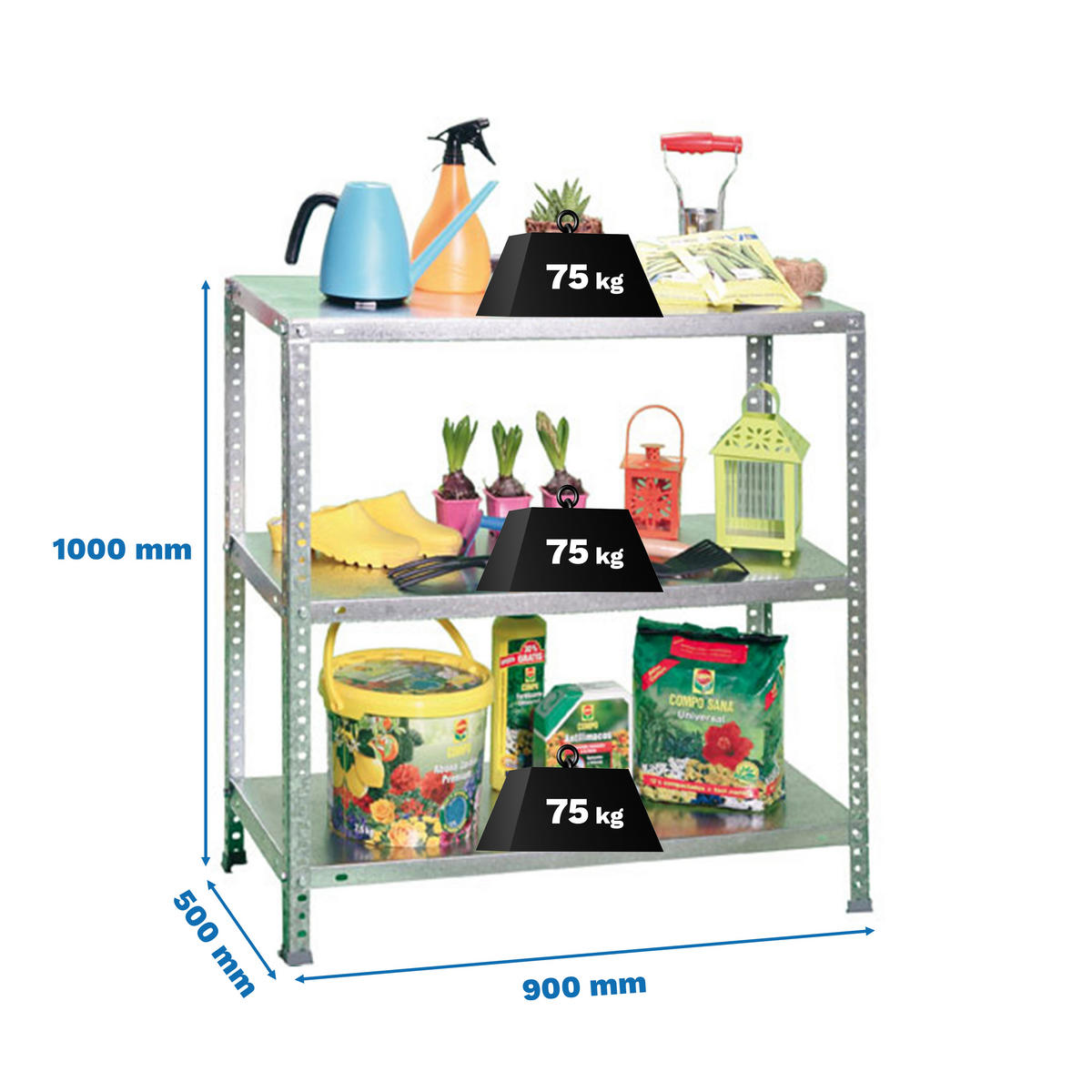 SCHRAUBREGAL PANDA SMALL | HxBxT 100x90x50cm | Fachlast 75kg | Verzinkt - Silberfarben, Metall (90/100/50cm) - PROREGAL
