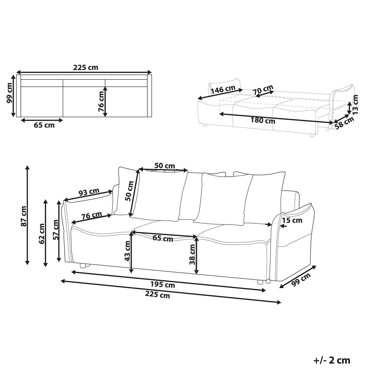 3-SITZER-SCHLAFSOFA braun mit Stauraum Krama - Schwarz/Braun, Textil (225/62/93cm) - Beliani