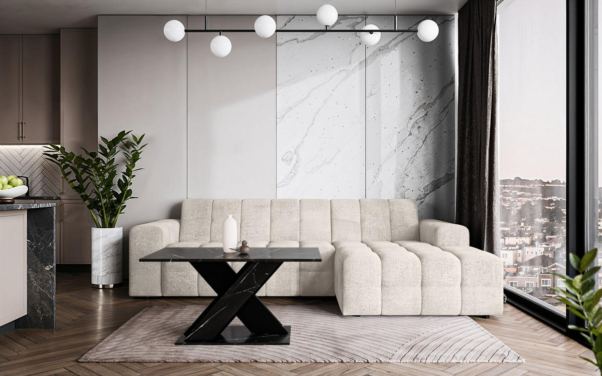 COUCHTISCH 110 cm Schwarzen Marmor-Optik - Schwarz Hochglanz, Holzwerkstoff (60/110/55cm) - Home Collective