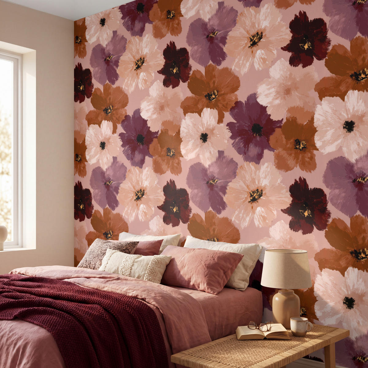 TAPETE - Blumen - Abstrakt - Erdtöne - 260x280 cm - Multicolor, Papier (260/280cm) - OnlyWow