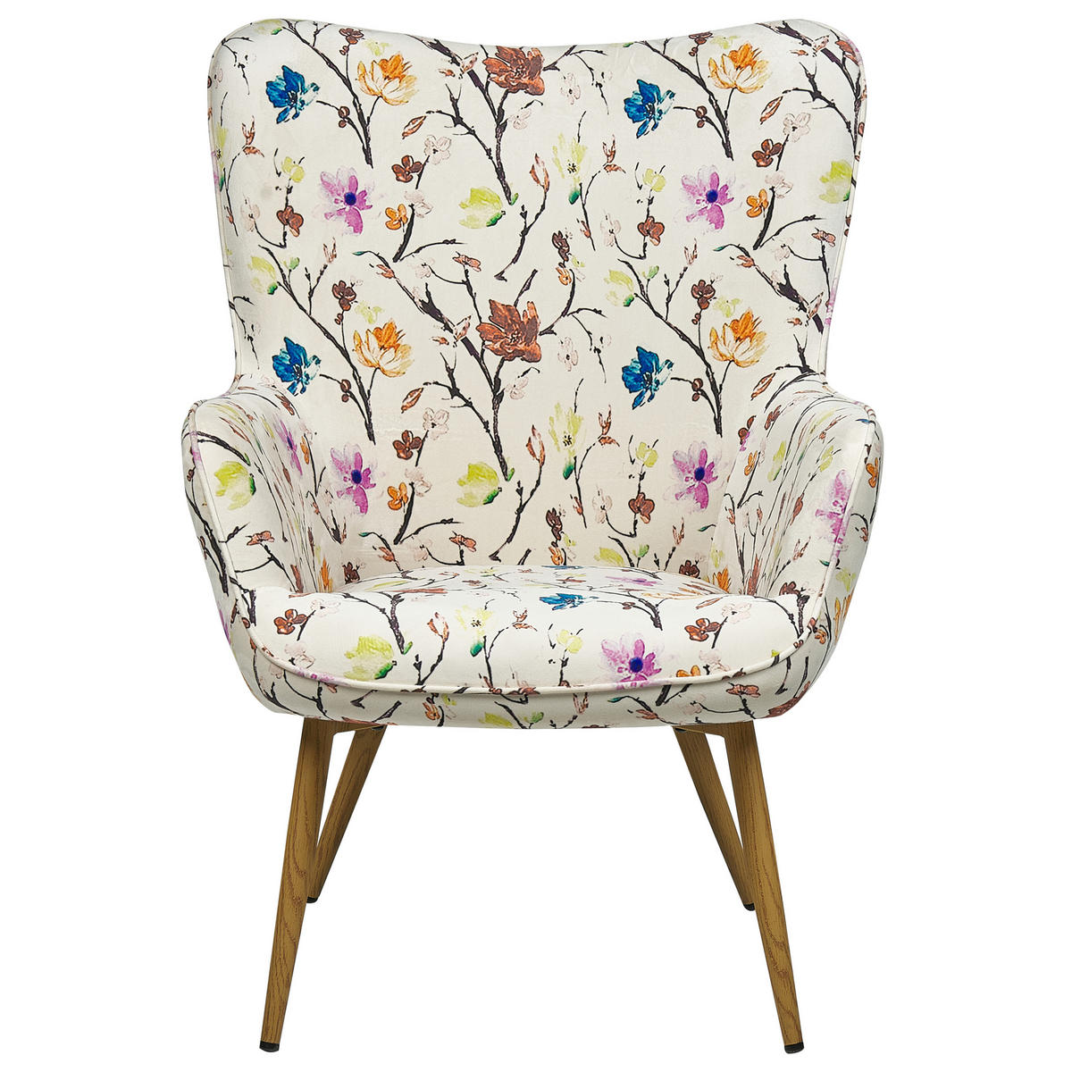 SESSEL Blumenmotiv cremeweiß mit Hocker Vejle - Hellbraun/Multicolor, Textil (62/93/78cm) - Beliani