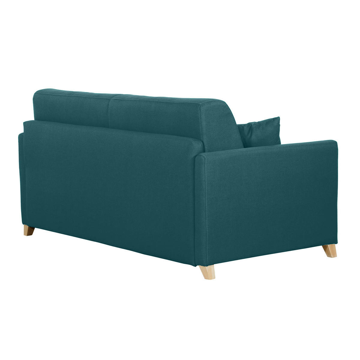 SCHLAFSOFA Skandinavisch Entenblau Helles Holz Matratze 18 cm 3-Sitzer SKANDY - Blau, Textil (99/92/176cm) - Miliboo