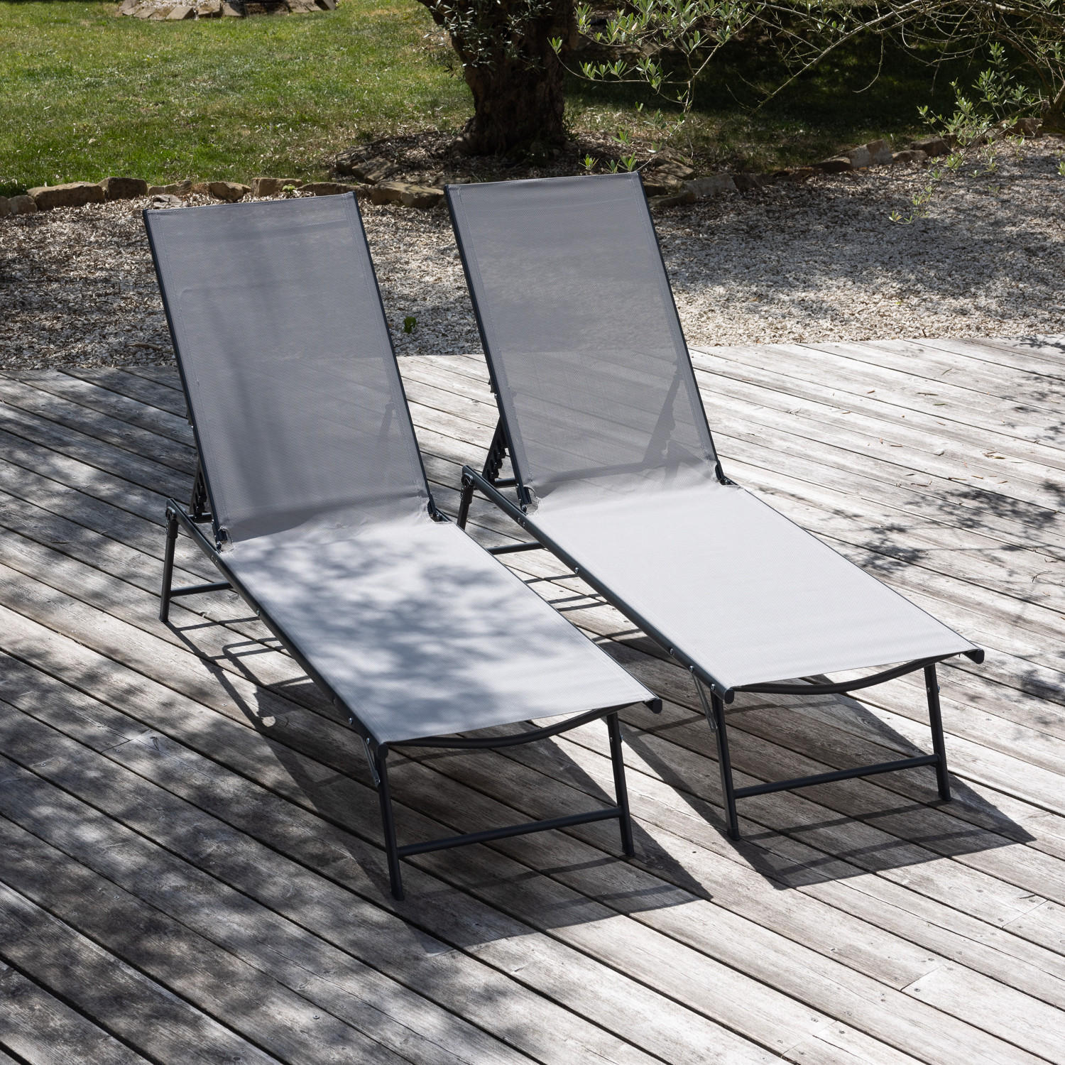 SONNENLIEGEN Sicilia Grau und Anthrazitgrau 2er-Set - Grau, Kunststoff (54/87.5/182cm) - Happy Garden