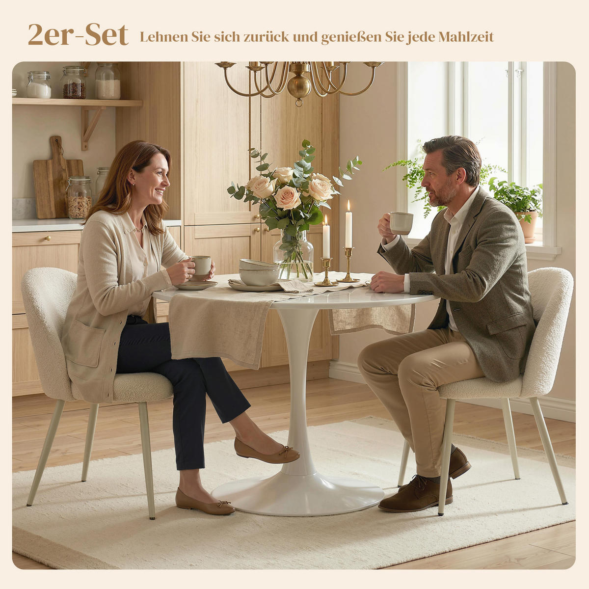 ESSZIMMERSTÜHLE 2ER-SET aus Polyester Metall Cremeweiß - Creme, Textil/Metall (50.5/78.5/57.5cm) - HOMCOM