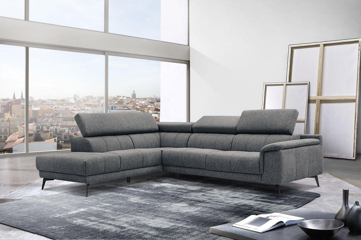 ECKSOFA FIERO 5-Sitzer, dunkelgrau - Dunkelgrau/Schwarz, Holzwerkstoff/Textil (158/269cm) - Courtois Laville