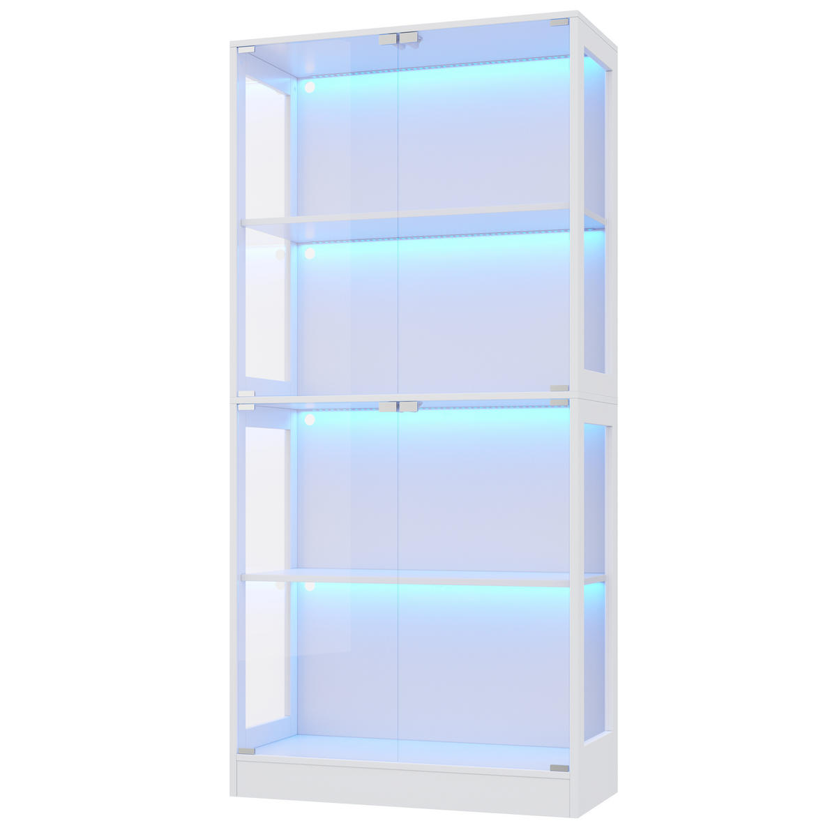 VITRINE 4 Ebenen Stauraum, App-gesteuertem LED-Licht, Push-to-Open Türen 80/35/170 cm - Transparent/Weiß, Glas/Holzwerkstoff (80/170/35cm) - EVRYAE