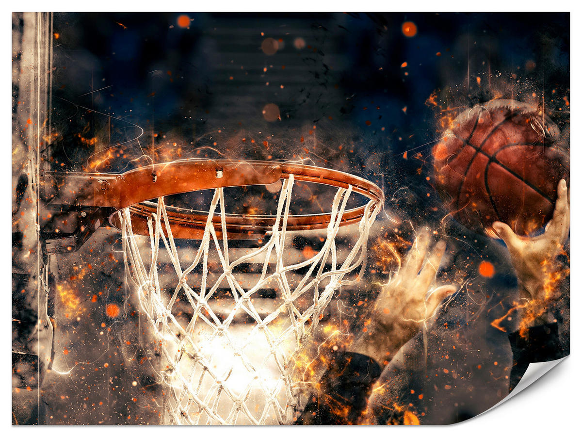 FOTOTAPETA Pre Študentskú Izbu Akvarel Basketbal Smeč Hráč Šport 150 x 105 cm - oranžová/hnedá, papier (150/105cm) - Muralo