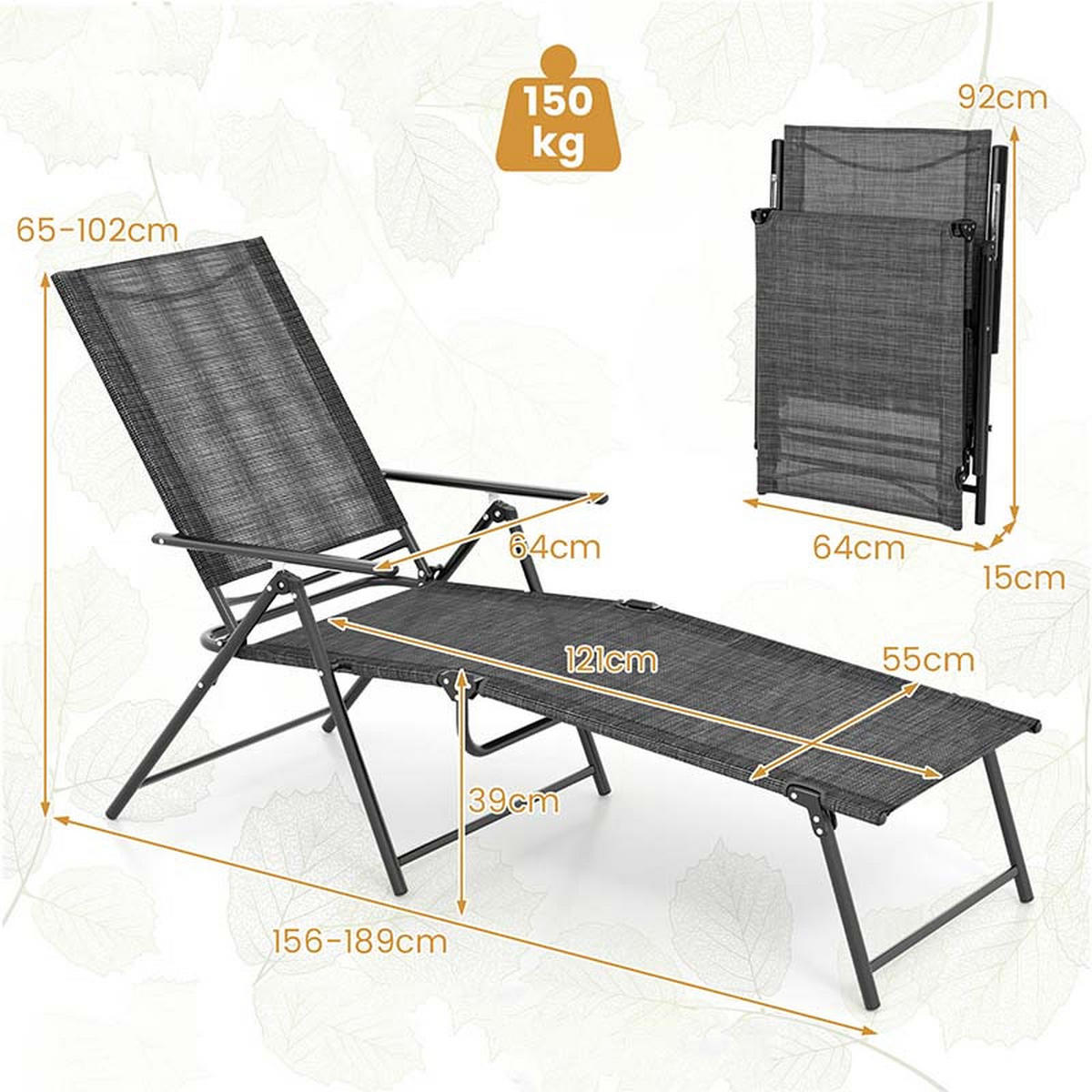 SOLSÄNG, 2-set, grå - Grå, Metall (189/102/64cm) - COSTWAY