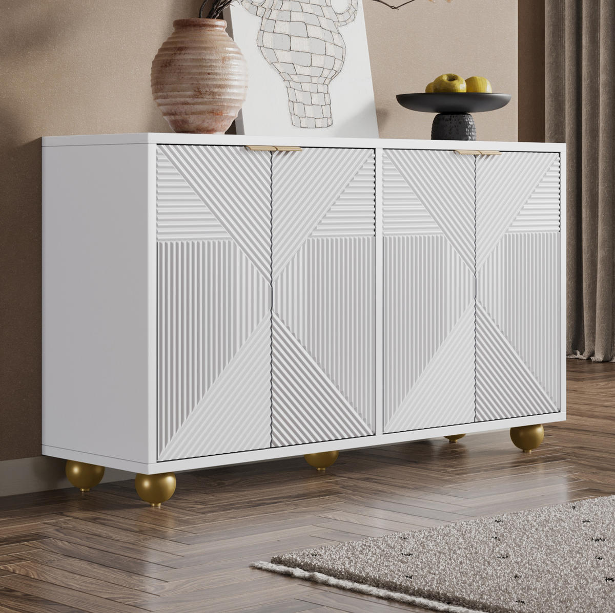 SIDEBOARD mit 4 Türen ca. 120 x 35 x 71,5 cm MDF Weiß - Weiß, Holzwerkstoff (120/71.5/35cm) - Meubliv