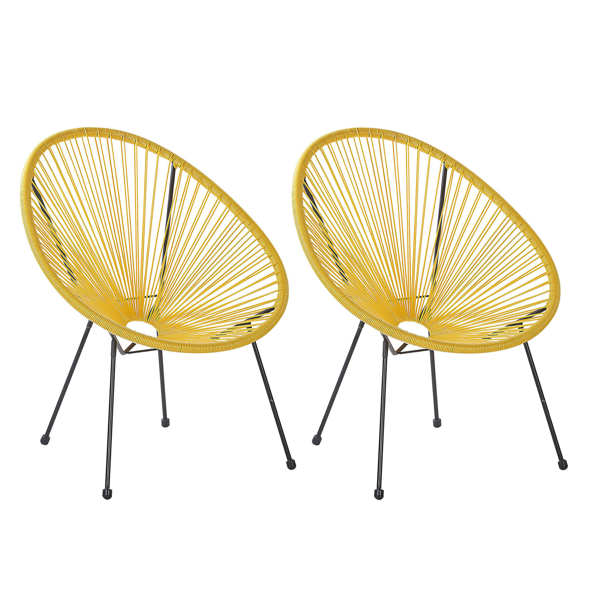 RATTANSTUHL 2er-SET gelb Kunststoff 70 cm Acapulco II - Gelb/Schwarz, Kunststoff (70/87/90cm) - Beliani
