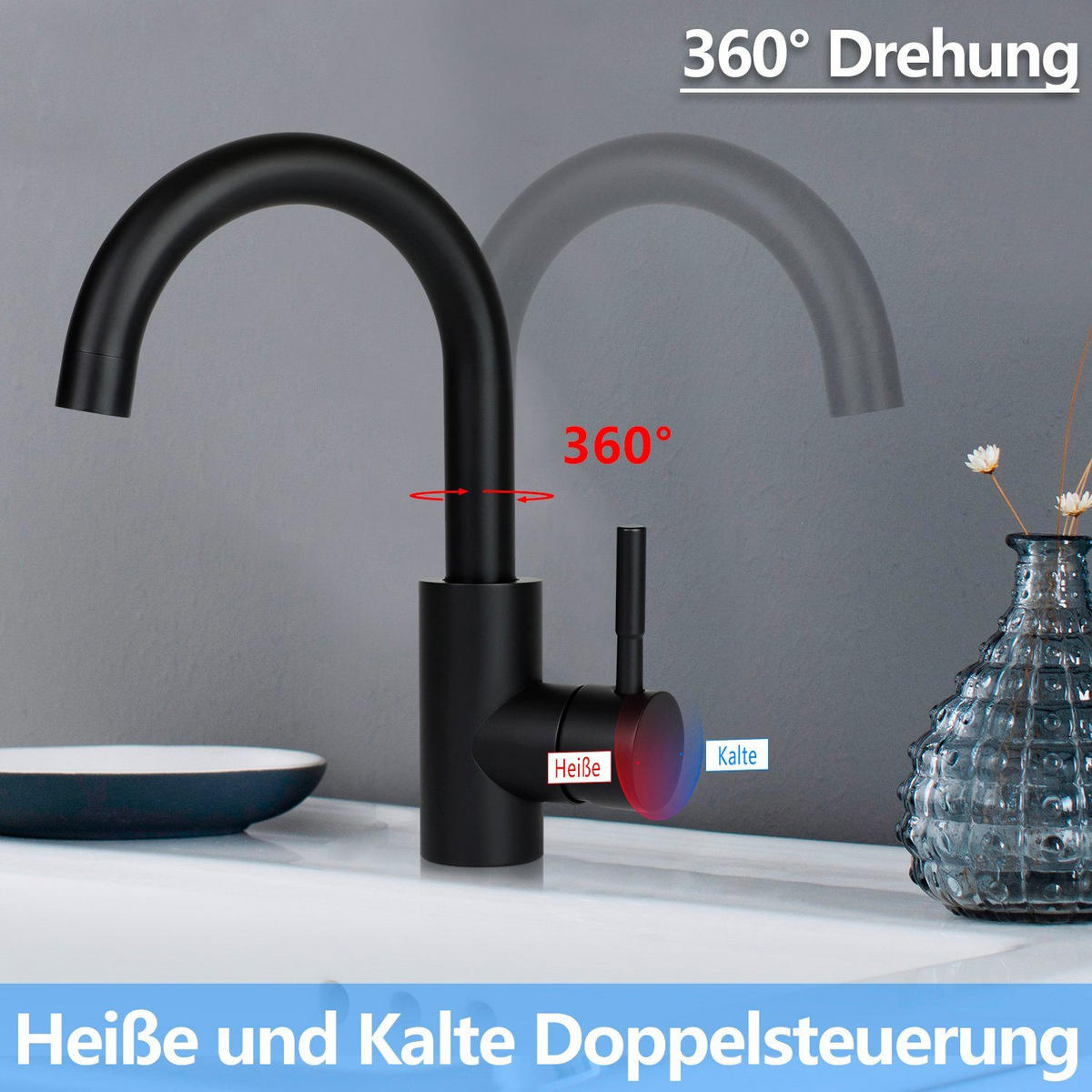 WASCHTISCHARMATUR Flutisf 4/24/13 cm - Schwarz, Metall (4/24/13cm) - ZMH