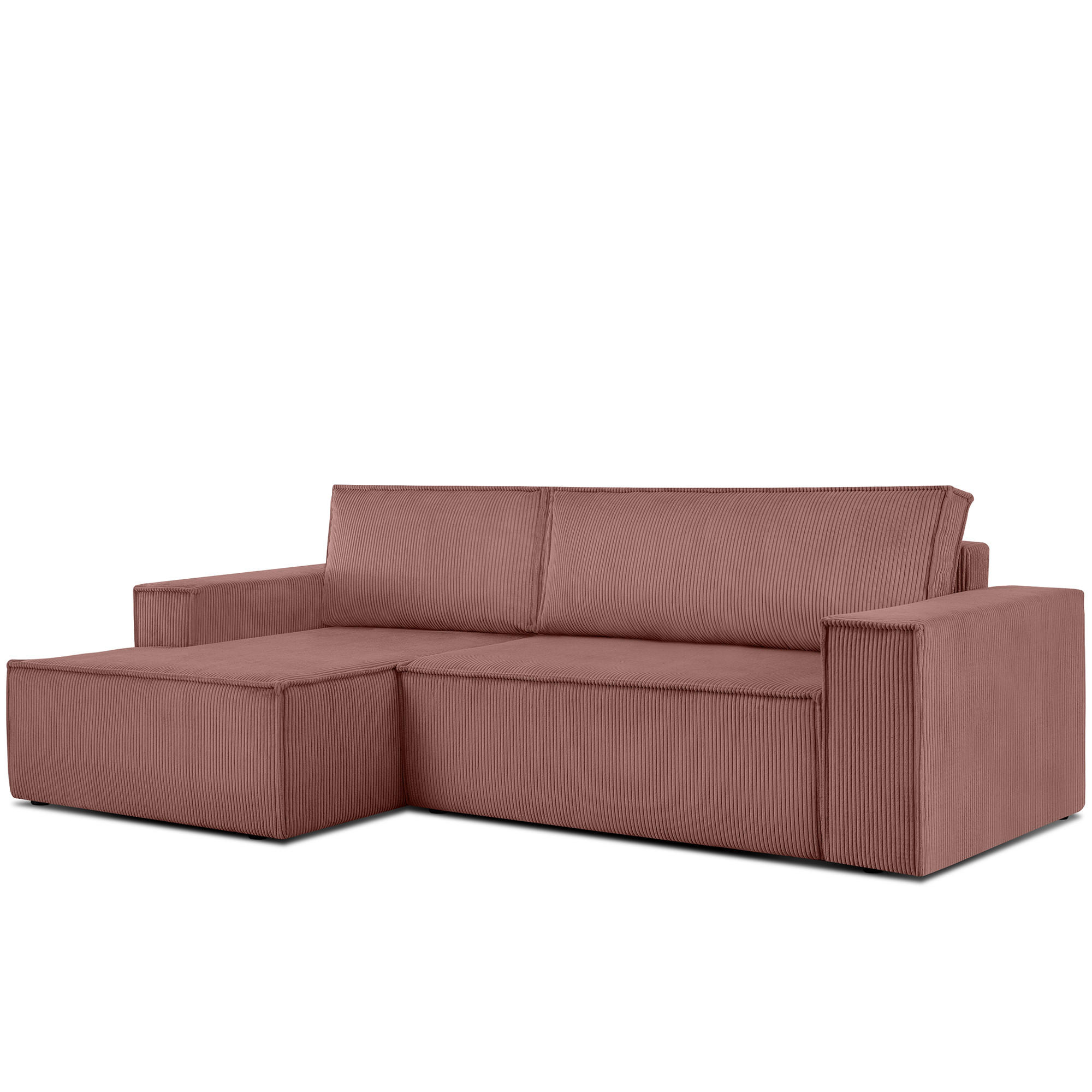 ECKSCHLAFSOFA-LINKS NAPI in Pet Friendly Cord-Stoff, rosa - Pink/Schwarz, Textil (262/148cm) - KONSIMO®
