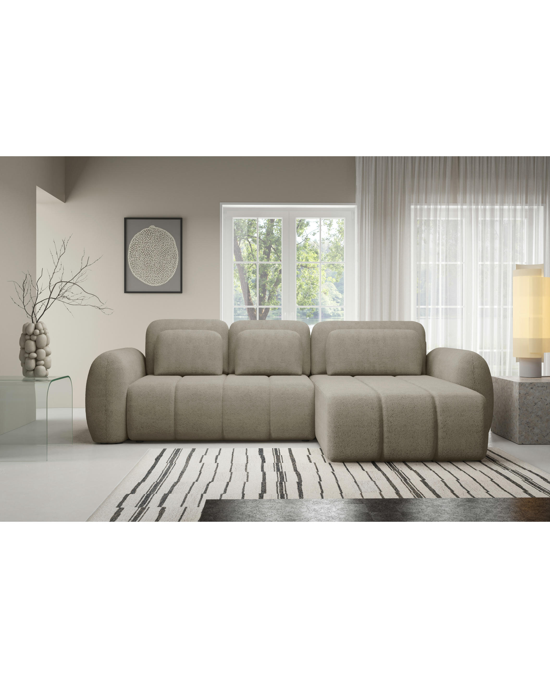 ECKSOFA mit Schlaffunktion Premium Beige - Beige/Schwarz, Holz/Holzwerkstoff (304/190cm) - Furnisell