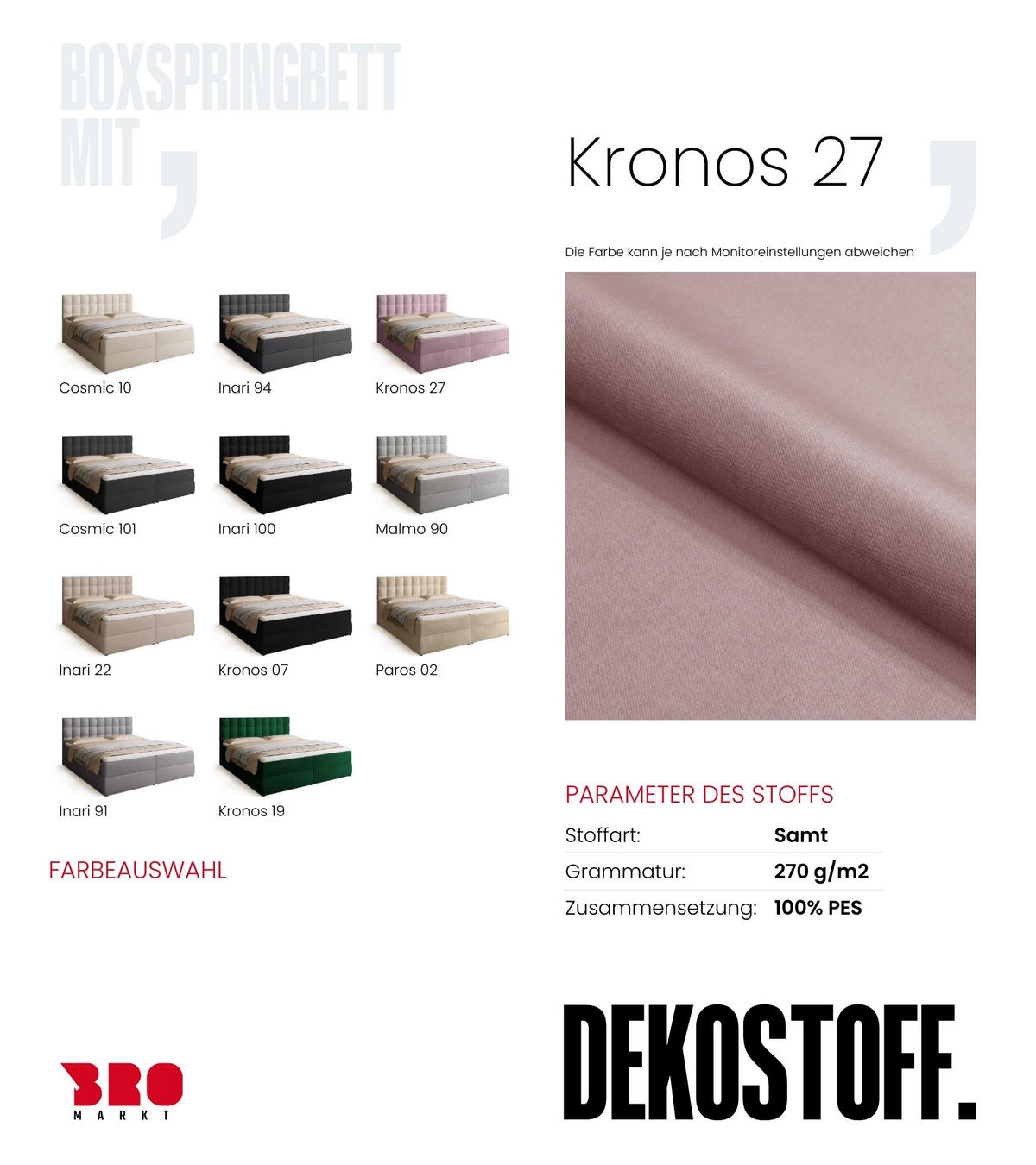 BOXBETT Detroit mit Topper 180/200 Rosa - Rosa, Holzwerkstoff/Textil (180/200cm) - Bromarkt