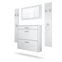 GARDEROBEN-SET Roma Air 4-teilig, Moderne Flurgarderoben Set mit Schuschrank, 2 Wandpaneele und Wandspiegel, Weiß matt - Weiß, Holzwerkstoff (190/200/23cm) - InnoFurn