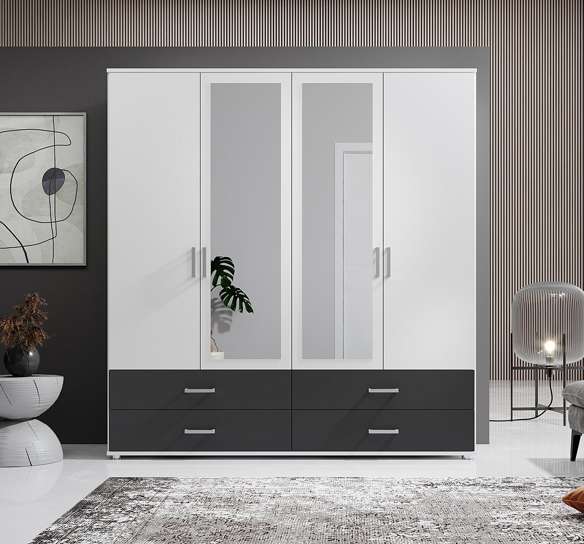 DREHTÜRENSCHRANK mit Spiegeltüren - Silberfarben/Graphitfarben, Holzwerkstoff/Kunststoff (180/190/51cm) - home24