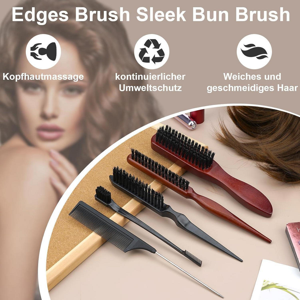 STYLING-SET 5-teiliges Set Haarbürsten und Kämme - Multicolor, Kunststoff (21.5/5/24cm)