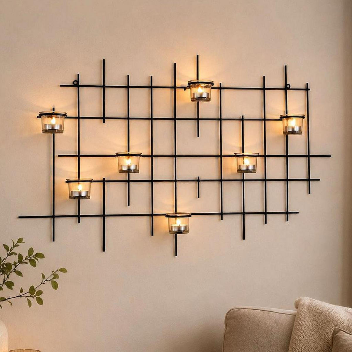 WANDTEELICHTHALTER 7-flammig Metall Schwarz 83/9/49 cm - Schwarz, Metall (49cm) - DanDiBo