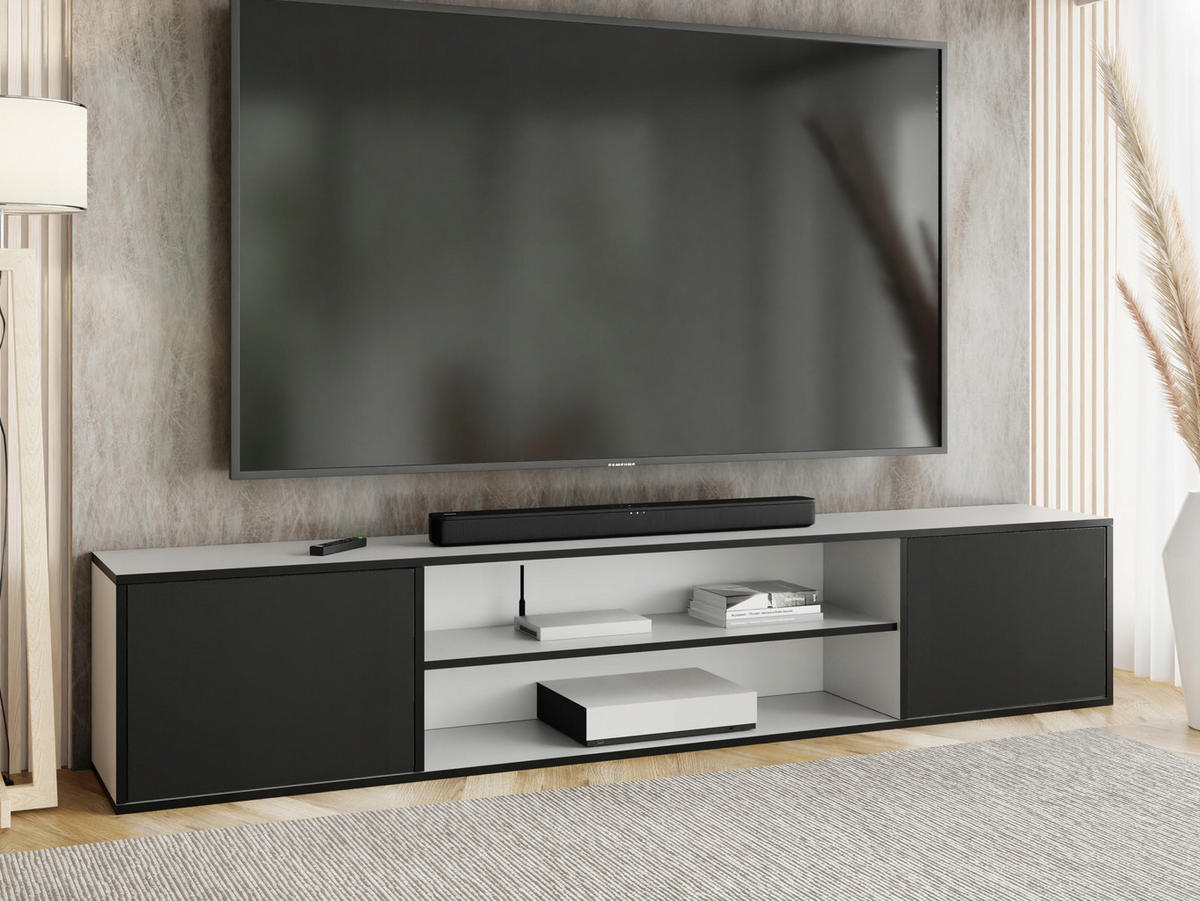 TV-LOWBOARD EDI 4 Weiß / Schwarz – 2-türig - Schwarz/Weiß, Holzwerkstoff (206.4/42/38.9cm)