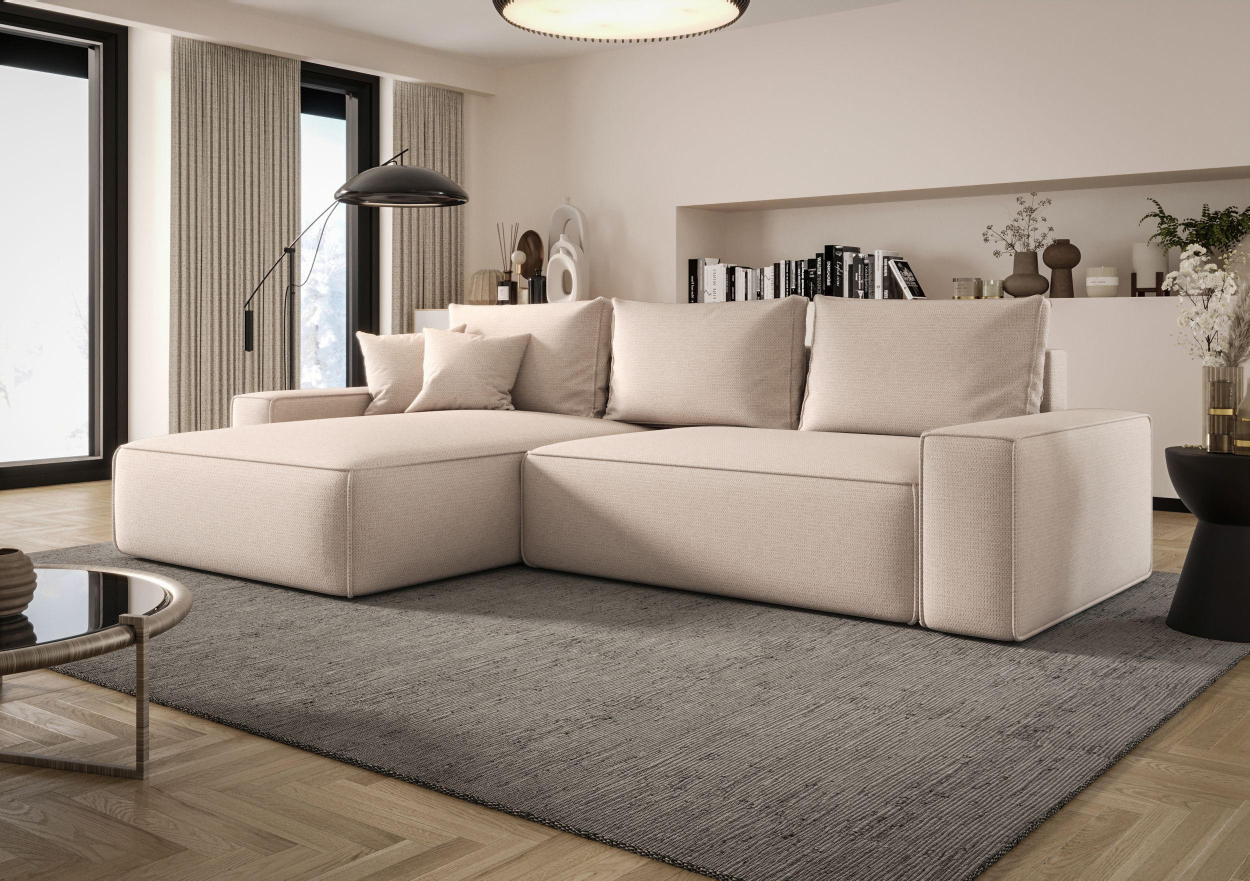 ECKSOFA MONA mit Schlaffunktion ARAGON 03 Links - Beige, Textil (280/185cm) - Bedante