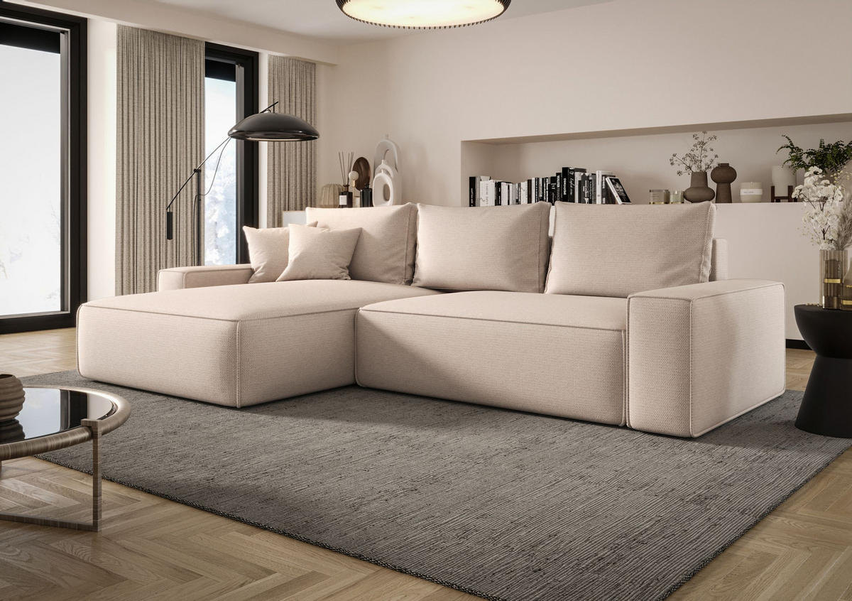 ECKSOFA MONA mit Schlaffunktion ARAGON 03 Links - Beige, Textil (175/280cm) - Bedante