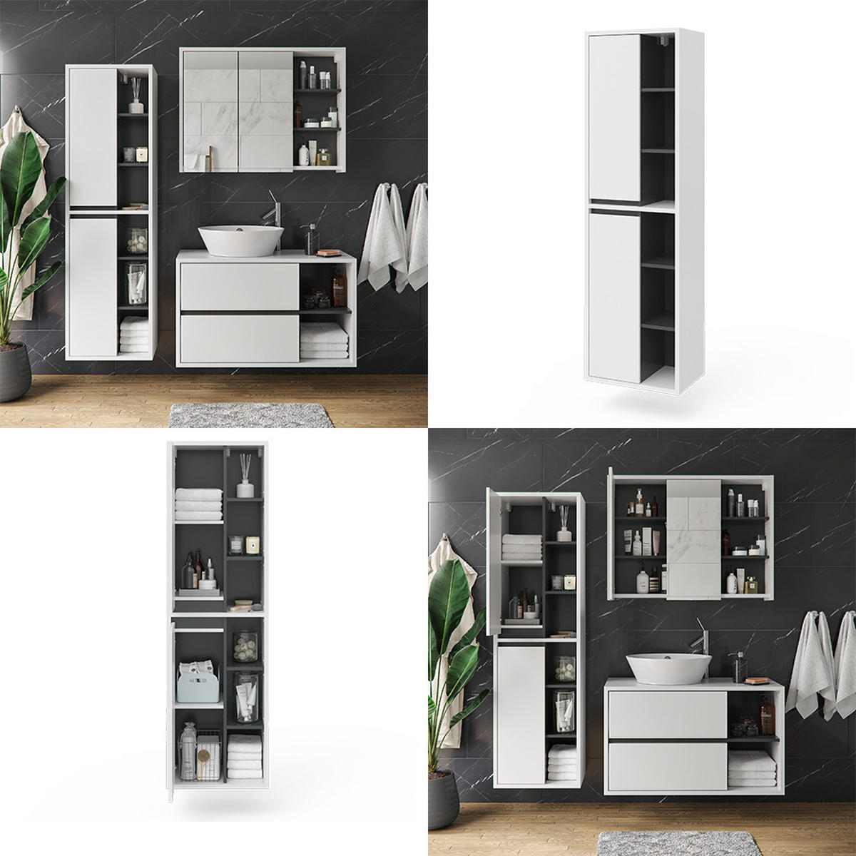 BADSCHRANK Viola Weiß 50 x 170 cm - Weiß, Holzwerkstoff (50/170/33cm) - Vicco